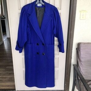 Vintage Royal Blue International Scene Wool Trench Coat Full Length Gorgeous